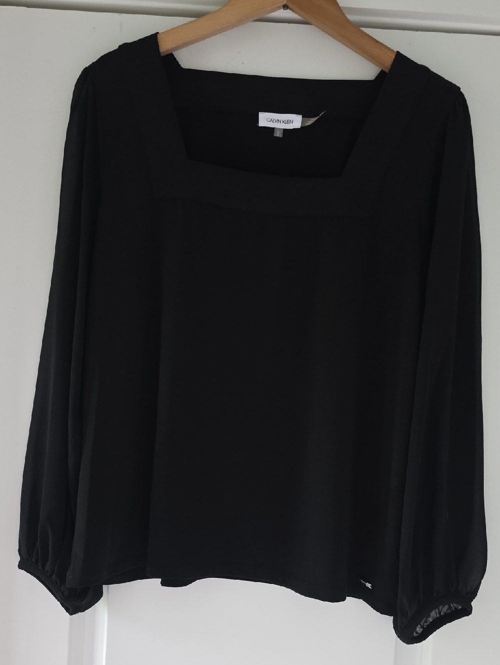 Calvin Klein Black Long-Sleeve Square Neck Blouse